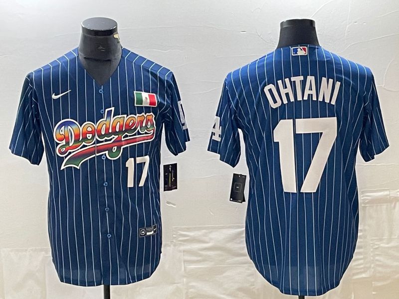 Men Los Angeles Dodgers #17 Ohtani Blue stripe Nike Game MLB Jersey style 9